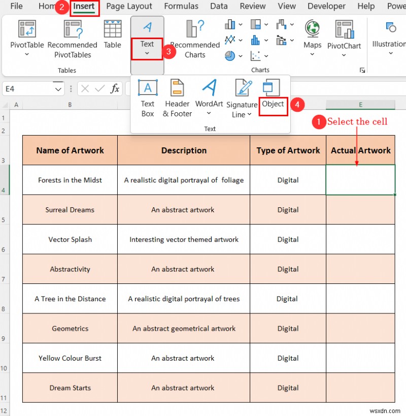 Excel 개체를 사용하여 아트 포트폴리오를 만드는 방법