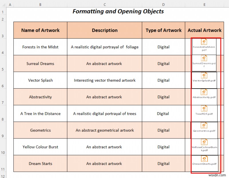 Excel 개체를 사용하여 아트 포트폴리오를 만드는 방법