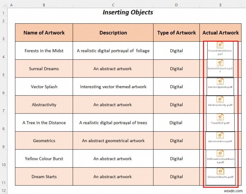 Excel 개체를 사용하여 아트 포트폴리오를 만드는 방법