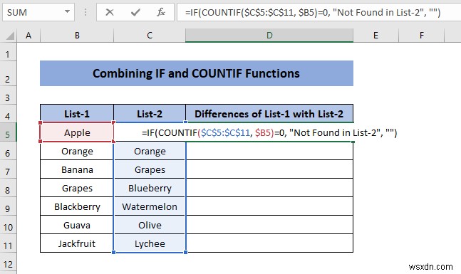 Excel에서 차이점을 찾기 위해 두 열을 비교하는 방법