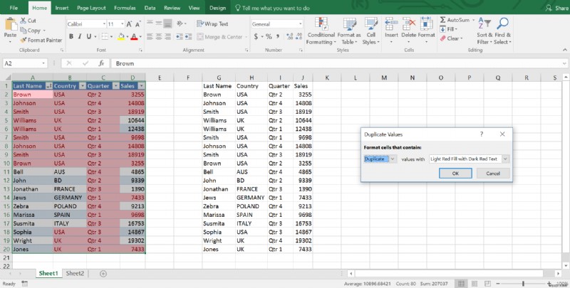 Excel 표에서 중복 행을 제거하는 방법