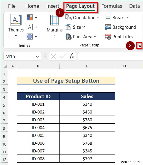 Excel에서 선택한 워크시트를 가운데에 맞추는 명령 수행