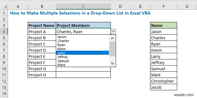 다중 종속 드롭다운 목록 Excel VBA(3가지 방법)