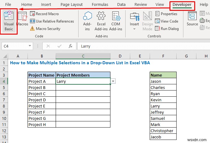 다중 종속 드롭다운 목록 Excel VBA(3가지 방법)