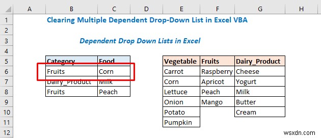 다중 종속 드롭다운 목록 Excel VBA(3가지 방법)