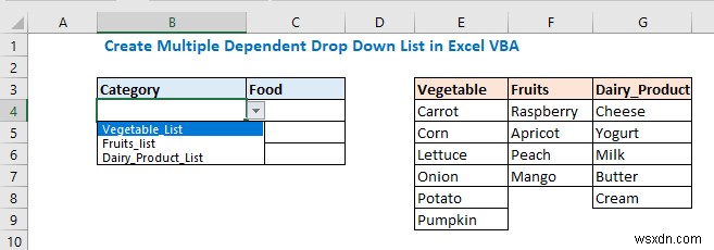 다중 종속 드롭다운 목록 Excel VBA(3가지 방법)