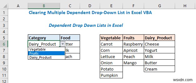 다중 종속 드롭다운 목록 Excel VBA(3가지 방법)