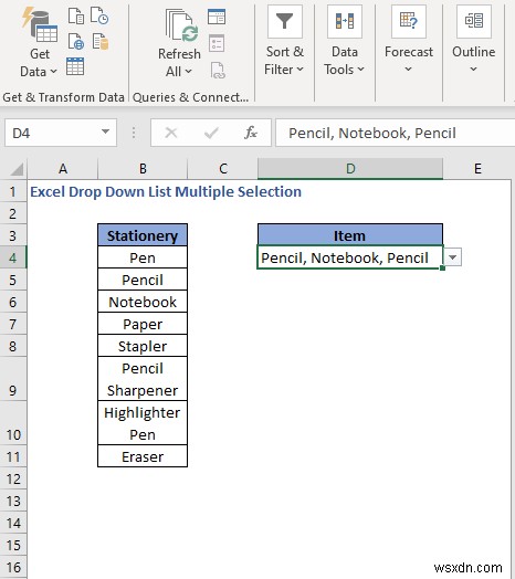 Excel의 드롭다운 목록에서 여러 항목을 선택하는 방법(3가지 방법)