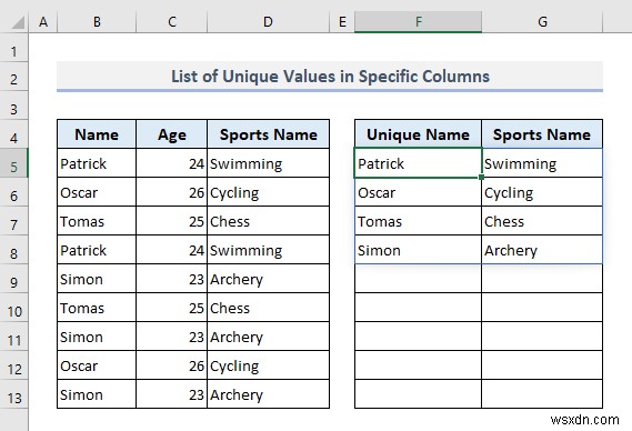 기준에 따라 Excel에서 고유 목록 만들기(9가지 방법)