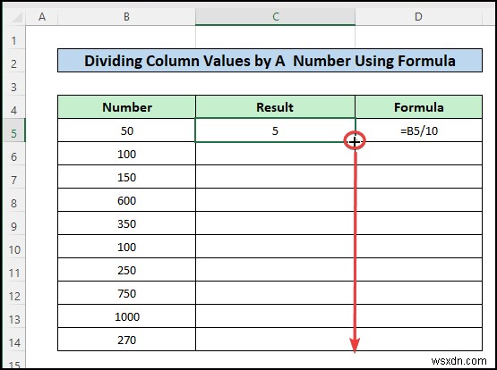여러 셀에 대한 Excel의 나눗셈 공식(5 적절한 예)
