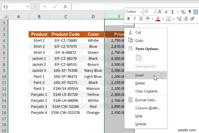 Excel에서 열을 삽입하는 방법(빠른 5가지 방법)
