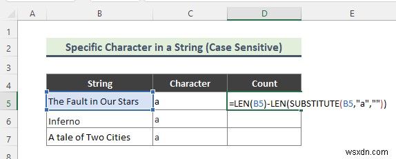 Excel Count 문자열의 문자 발생 횟수