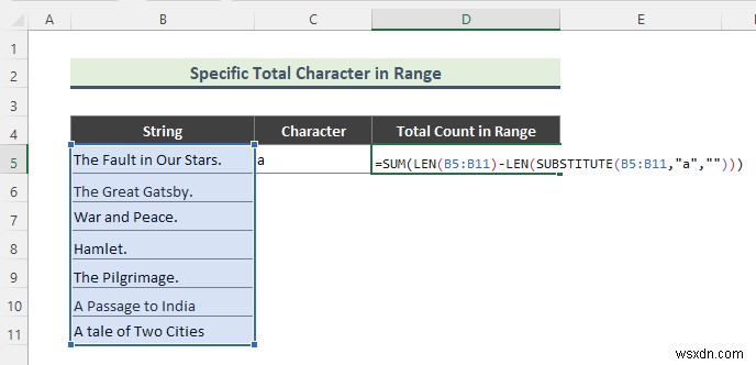 Excel Count 문자열의 문자 발생 횟수