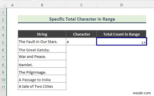 Excel Count 문자열의 문자 발생 횟수