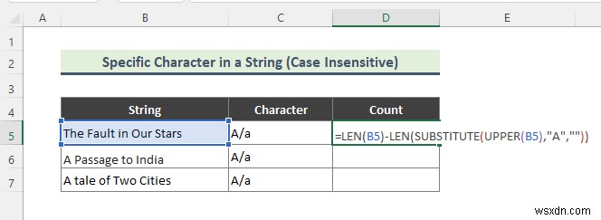 Excel Count 문자열의 문자 발생 횟수