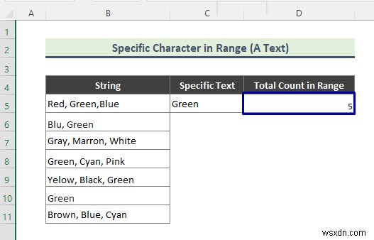 Excel Count 문자열의 문자 발생 횟수