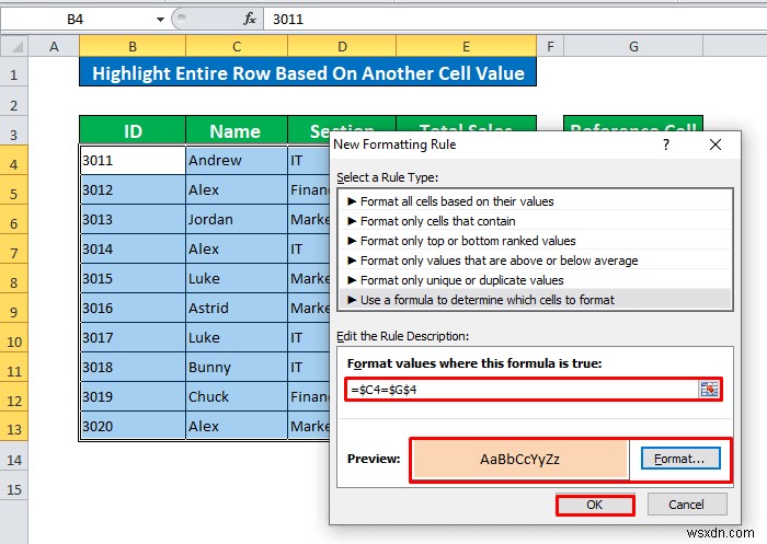 Excel의 다른 셀을 기반으로 하는 조건부 서식(6가지 방법)