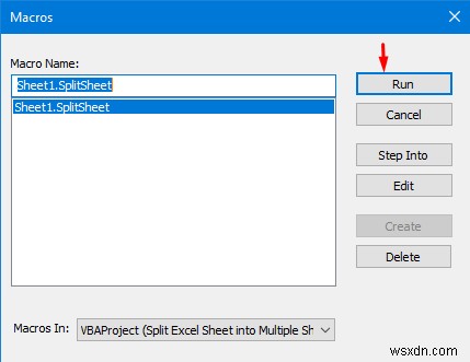 행에 따라 Excel 시트를 여러 시트로 분할