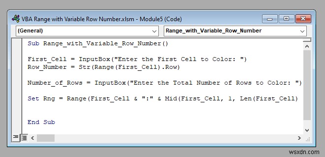 Excel의 가변 행 번호가 있는 VBA 범위(예제 4개)