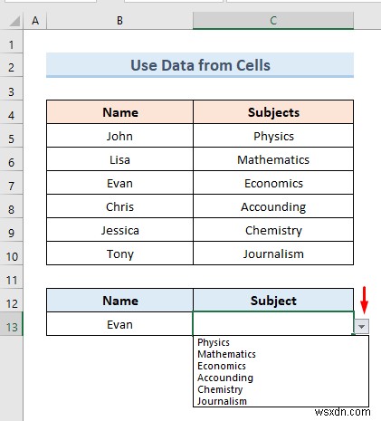 표에서 Excel 드롭다운 목록 만들기(예제 5개)