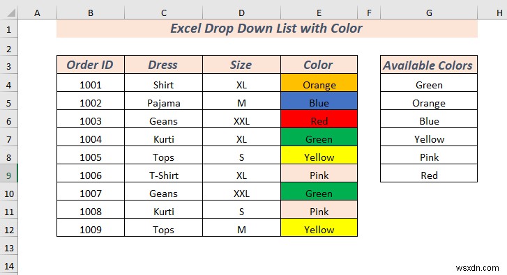 색상이 있는 Excel 드롭다운 목록을 만드는 방법(2가지 방법)