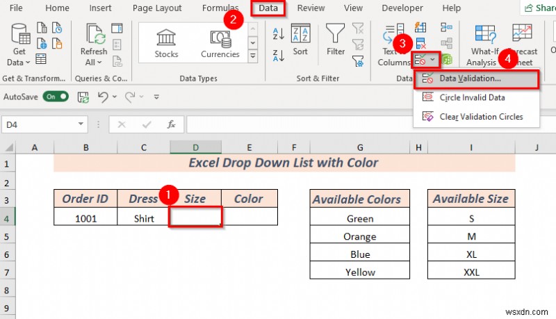 색상이 있는 Excel 드롭다운 목록을 만드는 방법(2가지 방법)