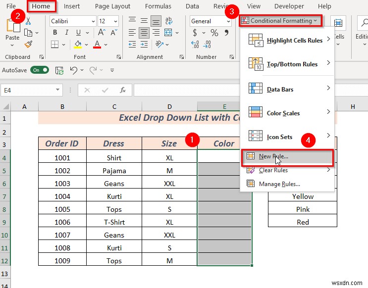 색상이 있는 Excel 드롭다운 목록을 만드는 방법(2가지 방법)