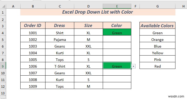 색상이 있는 Excel 드롭다운 목록을 만드는 방법(2가지 방법)