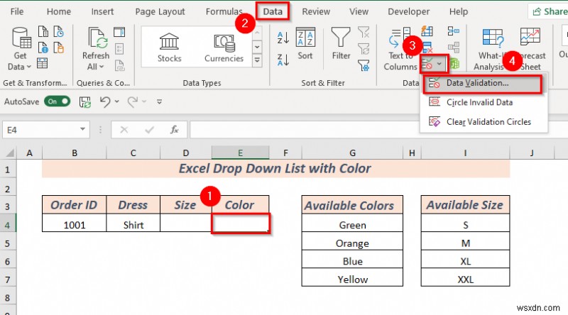 색상이 있는 Excel 드롭다운 목록을 만드는 방법(2가지 방법)