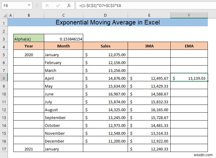 Excel에서 지수 이동 평균을 계산하는 방법