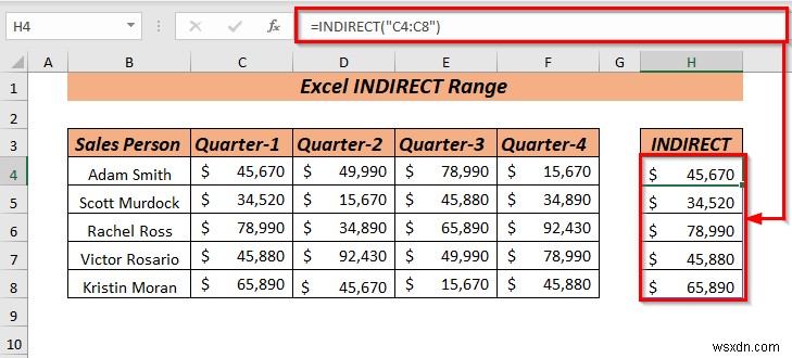 Excel INDIRECT 범위를 사용하는 방법(8가지 가장 쉬운 방법)