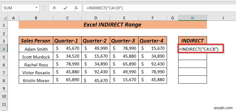 Excel INDIRECT 범위를 사용하는 방법(8가지 가장 쉬운 방법)