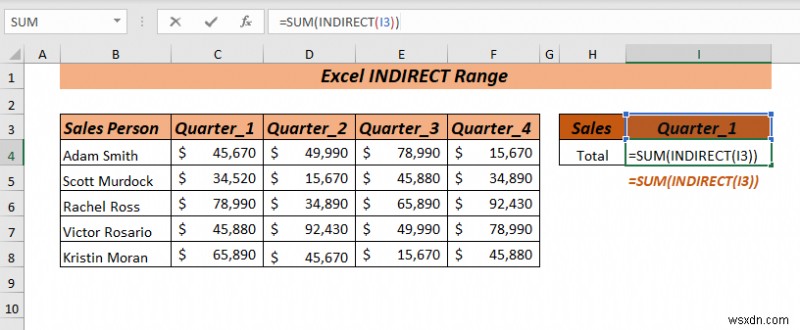 Excel INDIRECT 범위를 사용하는 방법(8가지 가장 쉬운 방법)