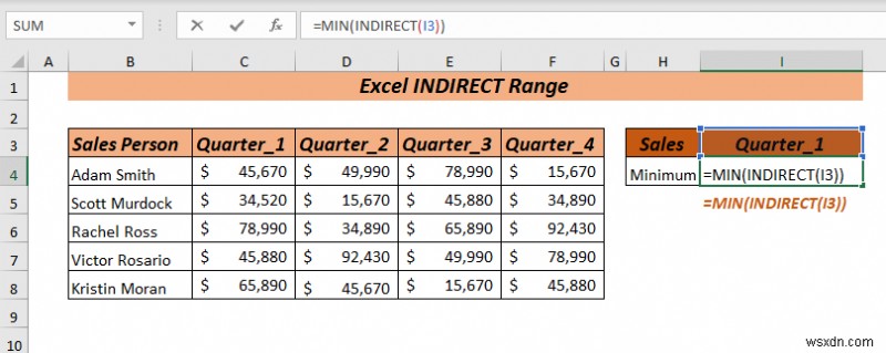 Excel INDIRECT 범위를 사용하는 방법(8가지 가장 쉬운 방법)