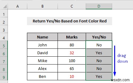 글꼴 색상이 빨간색인지 확인하고 Excel에서 결과를 반환하는 VBA