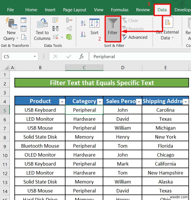 Excel에서 텍스트 필터를 사용하는 방법(5개의 예)