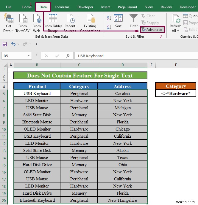 Excel 고급 필터: 포함하지 않음  적용(2가지 방법)