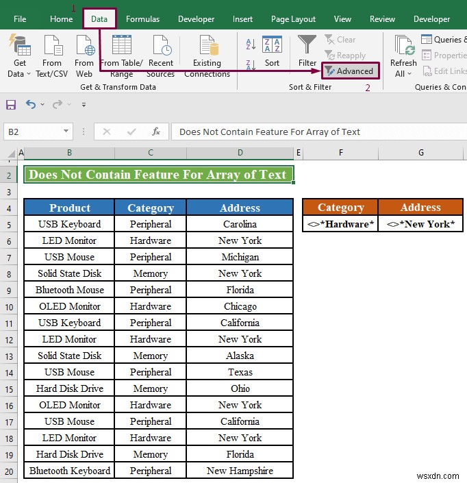 Excel 고급 필터: 포함하지 않음  적용(2가지 방법)