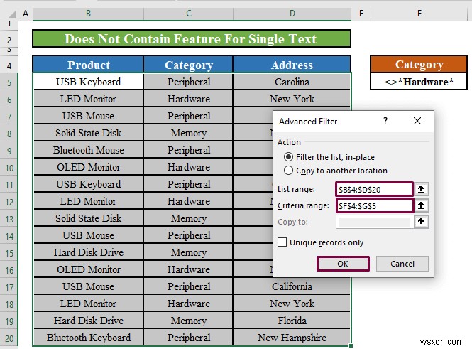 Excel 고급 필터: 포함하지 않음  적용(2가지 방법)