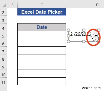 전체 열에 대한 Excel 날짜 선택기