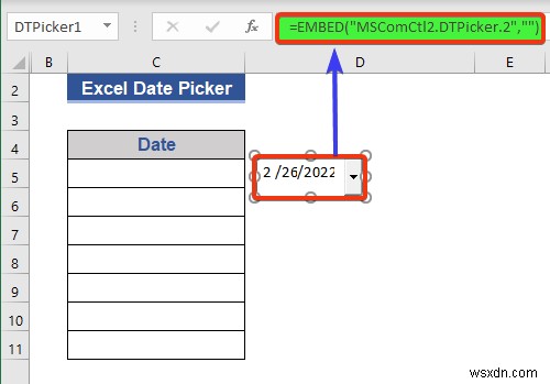 전체 열에 대한 Excel 날짜 선택기