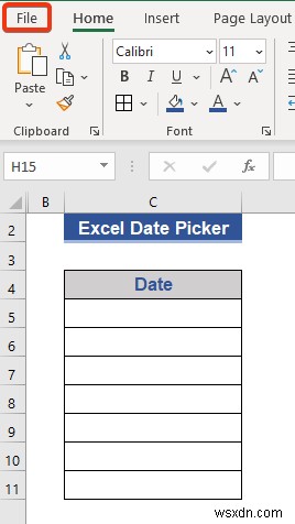 전체 열에 대한 Excel 날짜 선택기