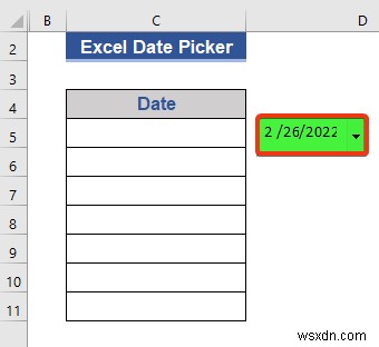 전체 열에 대한 Excel 날짜 선택기