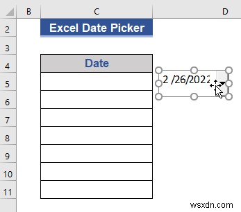 전체 열에 대한 Excel 날짜 선택기