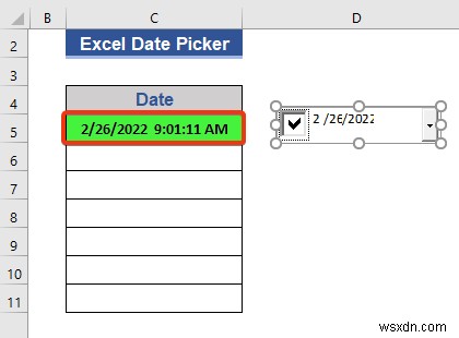 전체 열에 대한 Excel 날짜 선택기