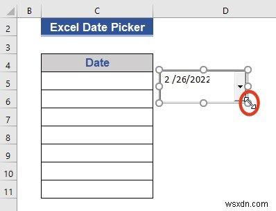 전체 열에 대한 Excel 날짜 선택기