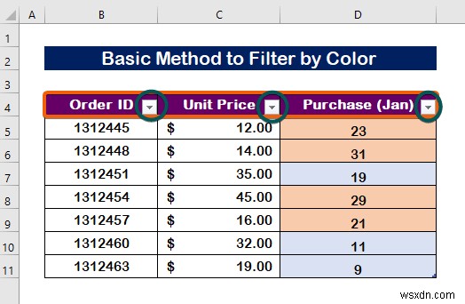 Excel에서 색상으로 필터링하는 방법(예제 2개)