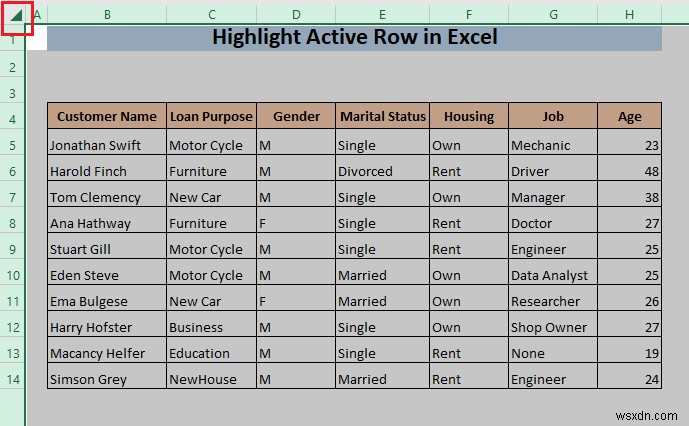 Excel에서 활성 행을 강조 표시하는 방법(3가지 방법)
