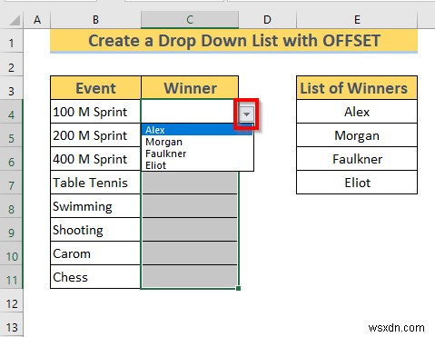 Excel OFFSET을 사용하여 동적 드롭다운 목록을 만드는 방법(3가지 방법)