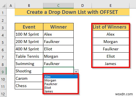 Excel OFFSET을 사용하여 동적 드롭다운 목록을 만드는 방법(3가지 방법)